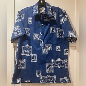 Vintage 70’s Cooke Street Aloha Shirt with Postage Stamp Print  S